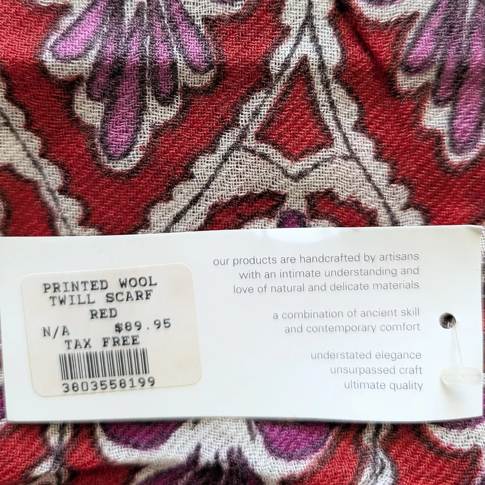 Ultra Light Merino Wool Scarf Red and Purple Cream, NWT - Picture 3 of 4
